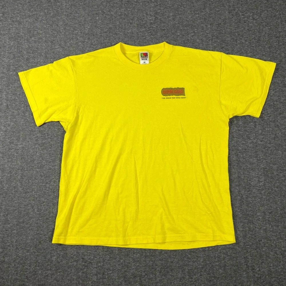 Vintage Fire Hill Foods Graphic T Shirt Men's Large Yellow Hot Spicy Beef Snacks